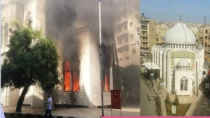 سوريا .. المیلشیات الإرهابية التابعة للنظام الإيراني تحرق مسجد “أبي بكـــر الصديق” في حلب