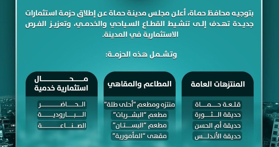 منتزهات وفرص استثمارية.. حماة على موعد مشاريع حيوية